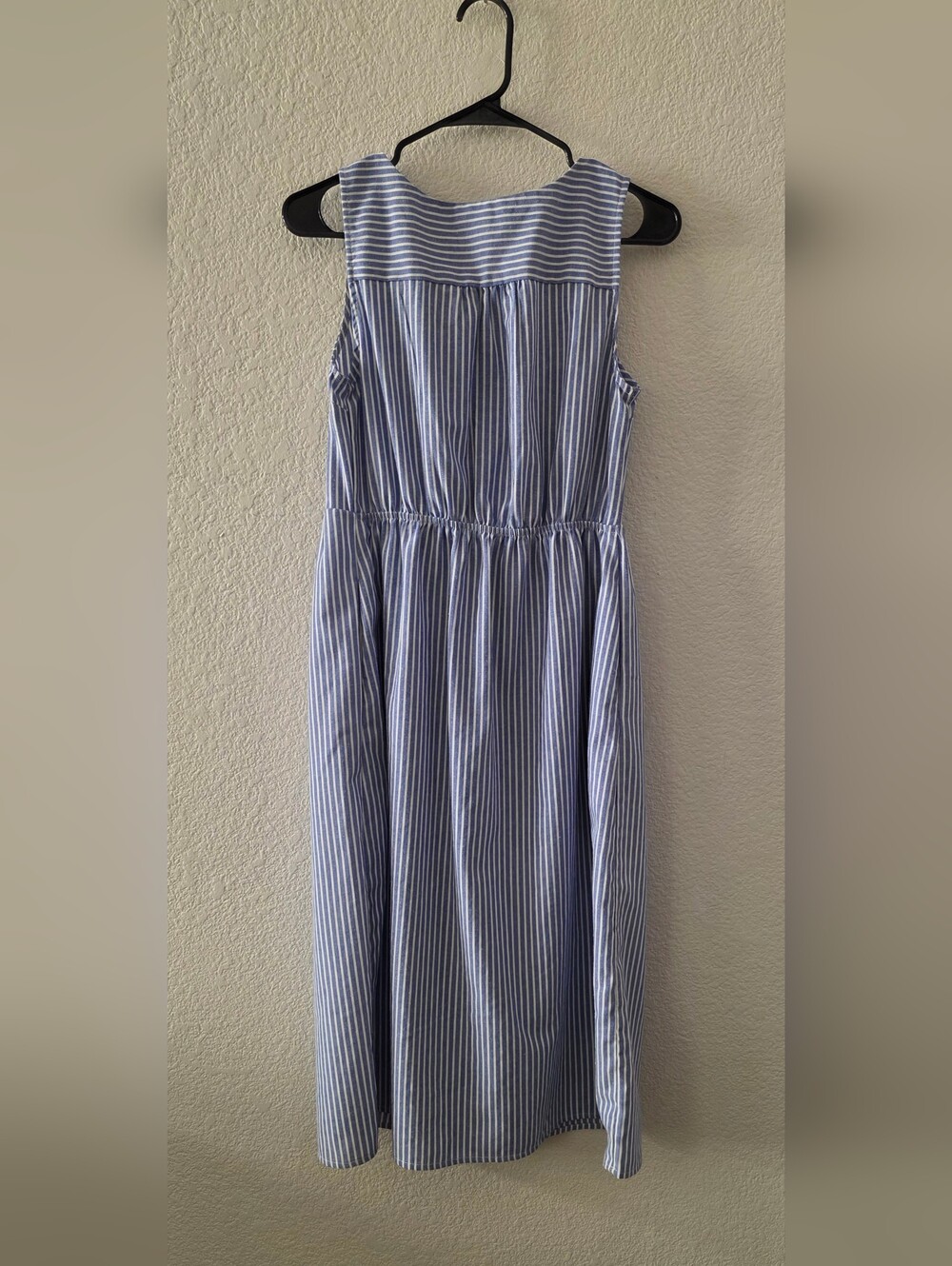 Blue Stripe Midi Dress - Classic Sleeveless Cotton Blend - Picture 2 of 3